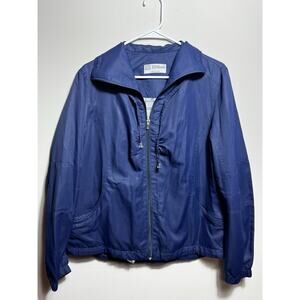 Vtg Wilson Lightweight Windbreaker Jacket Navy Blue Plaid Lined Full Zip Size L
